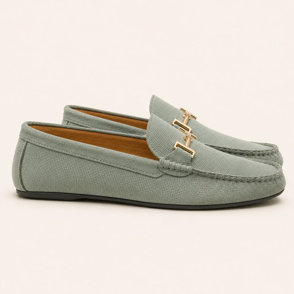Premium Grey Suede Leather Moccasin Shoes for Men – Durable PU Rubber Sole