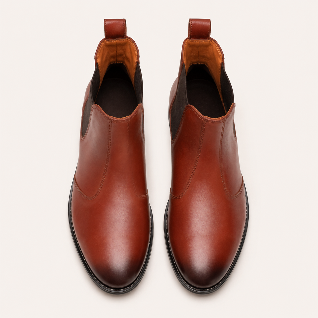 Broga Premium Leather Brogue Chelsea Boots – Dark Brown