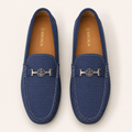 Premium Navy Blue Suede Mattress Textured Moccasin Shoes for Men