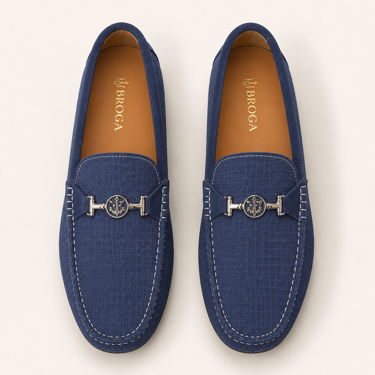 Premium Navy Blue Suede Mattress Textured Moccasin Shoes for Men
