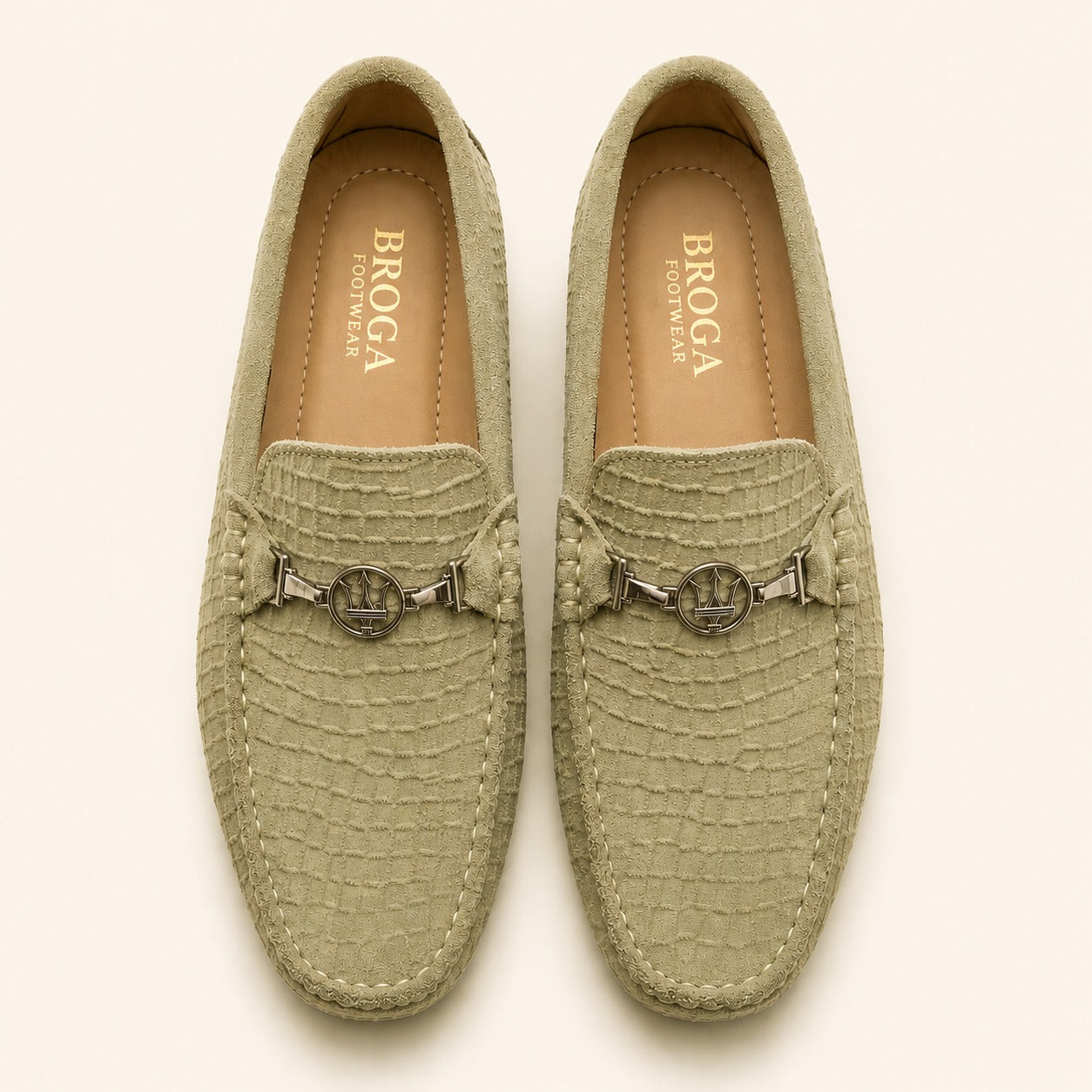 Premium Olive Green Suede Leather Moccasin Shoes for Men – Durable PU Rubber Sole