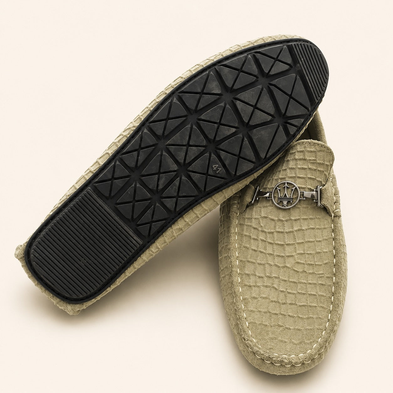 Premium Olive Green Suede Leather Moccasin Shoes for Men – Durable PU Rubber Sole