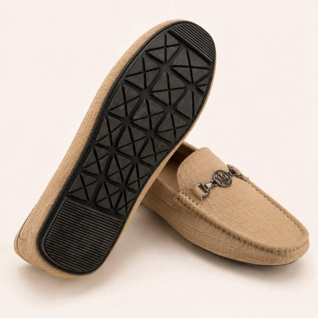 Premium Mustard Suede Leather Moccasin Shoes for Men – Durable PU Rubber Sole