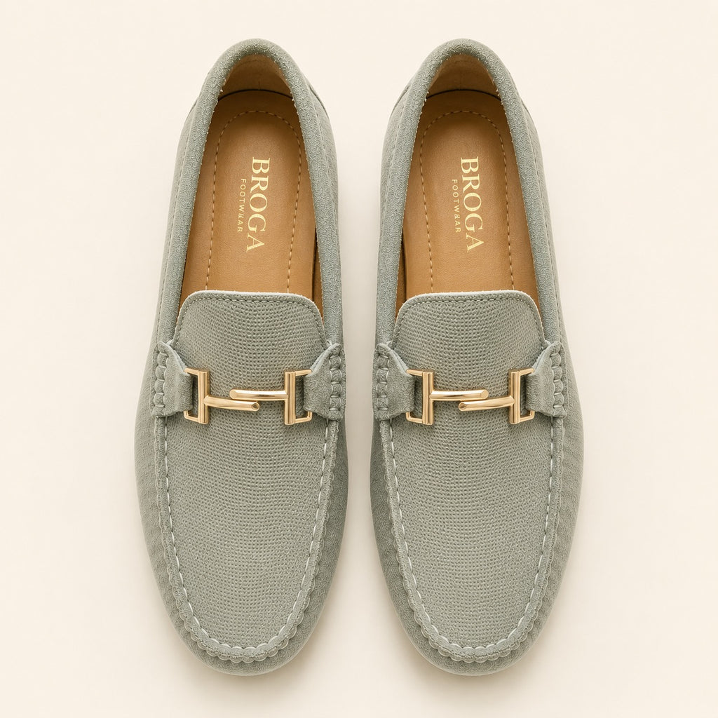Premium Grey Suede Leather Moccasin Shoes for Men – Durable PU Rubber Sole