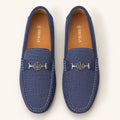 Premium Navy Blue Suede Crocodile Embossed Moccasin Shoes for Men – Durable PU Rubber Sole