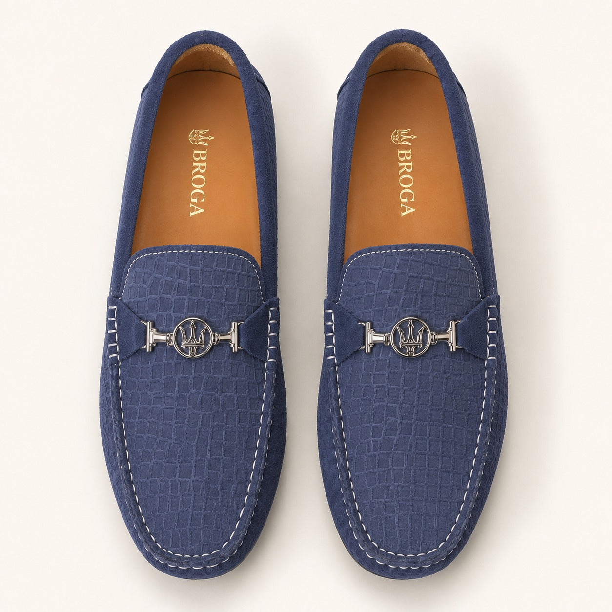Premium Navy Blue Suede Crocodile Embossed Moccasin Shoes for Men – Durable PU Rubber Sole