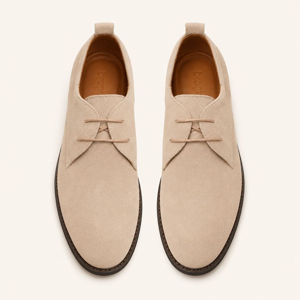 Men's Cream Leather Derby Shoes – Classic Elegant Dress Shoes