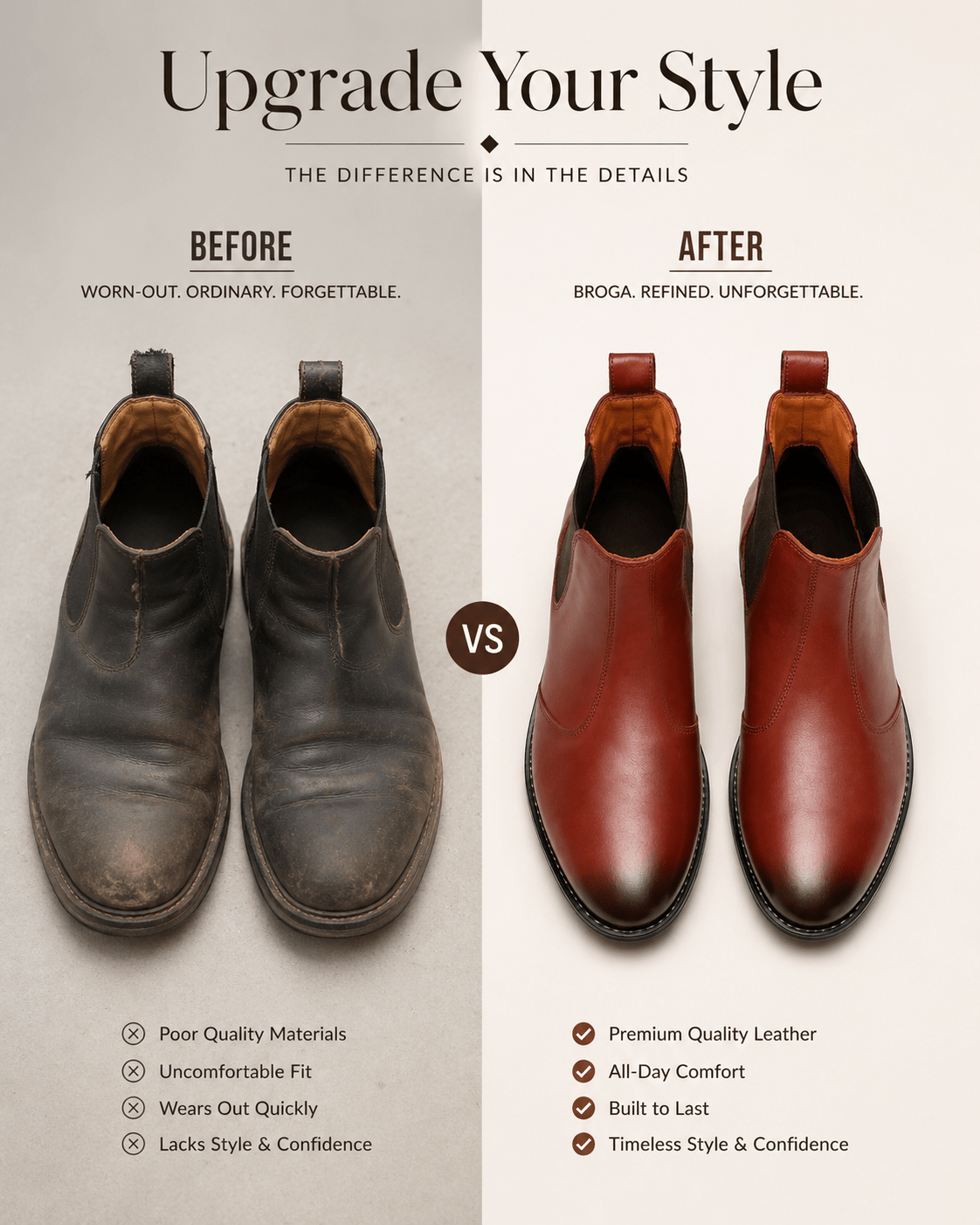 Broga Premium Leather Brogue Chelsea Boots – Dark Brown - My Store