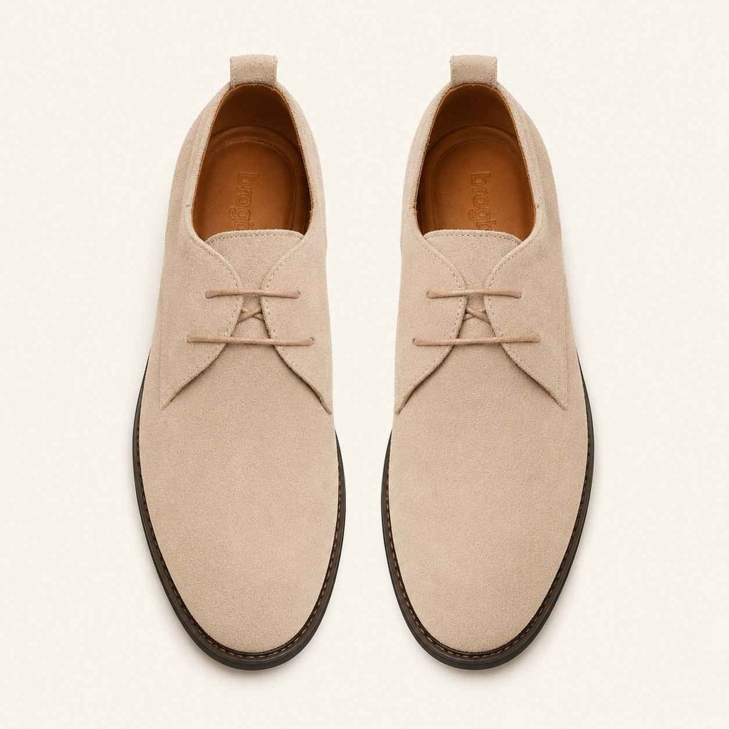 Men's Cream Leather Derby Shoes – Classic Elegant Dress Shoes