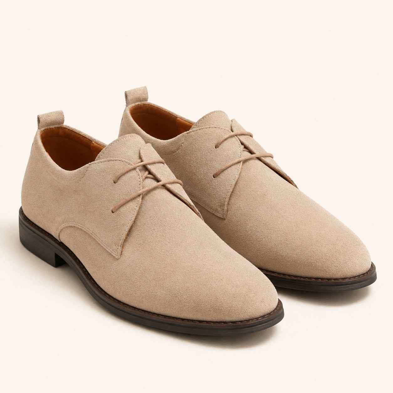Men's Cream Leather Derby Shoes – Classic Elegant Dress Shoes