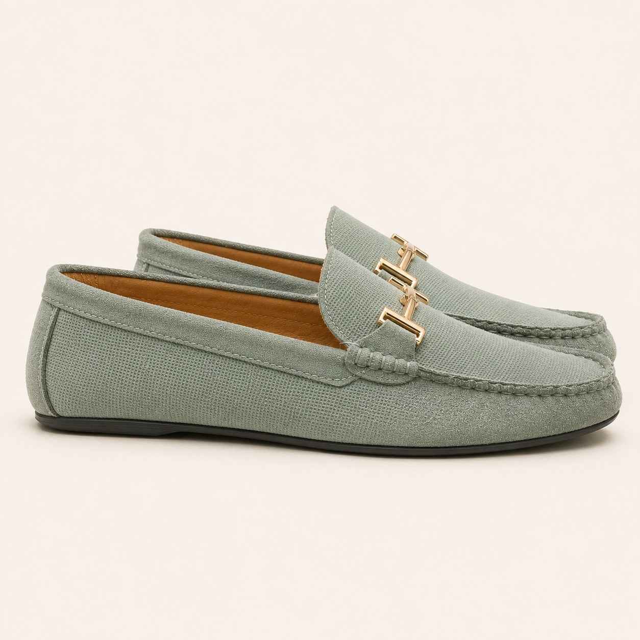 Premium Grey Suede Leather Moccasin Shoes for Men – Durable PU Rubber Sole