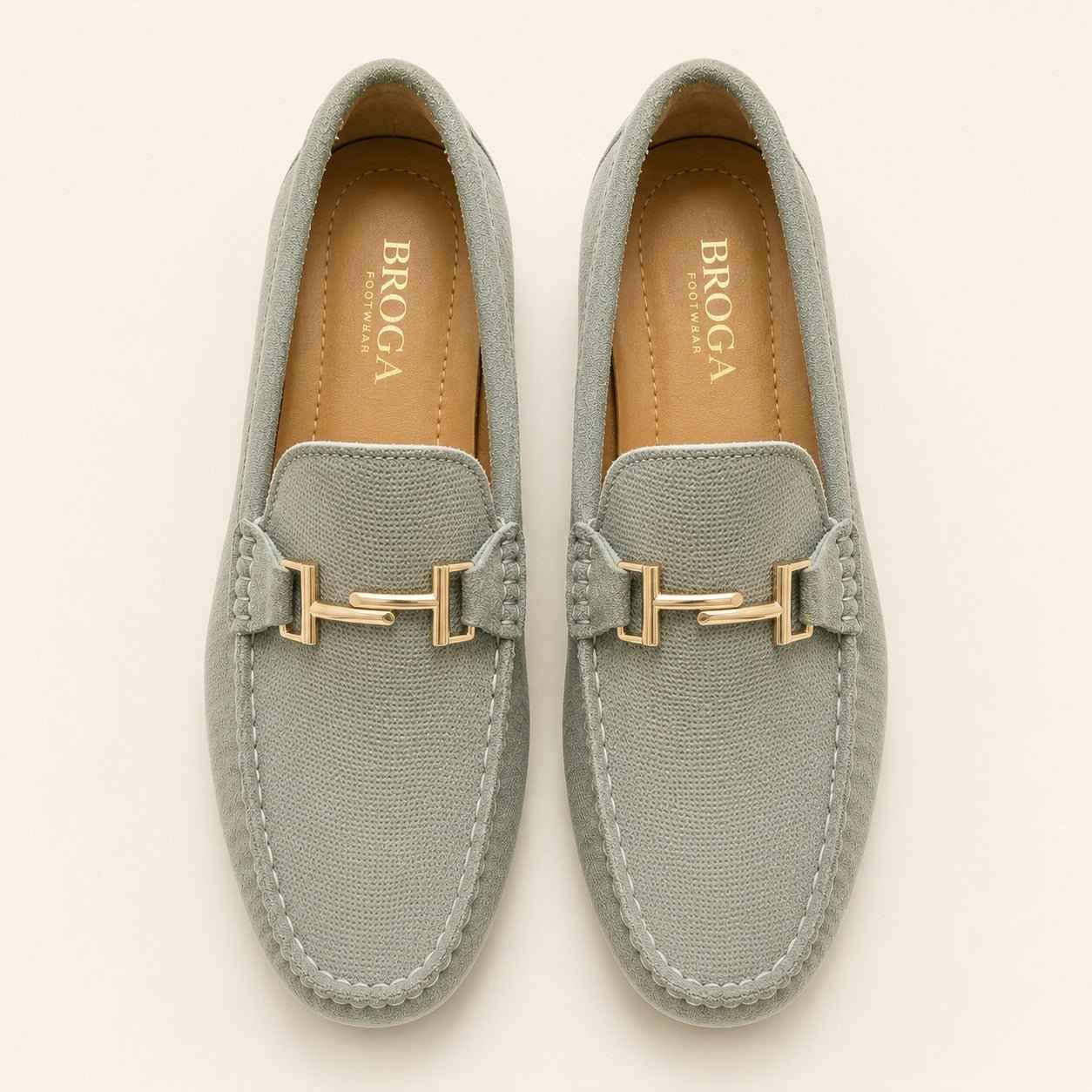 Premium Grey Suede Leather Moccasin Shoes for Men – Durable PU Rubber Sole