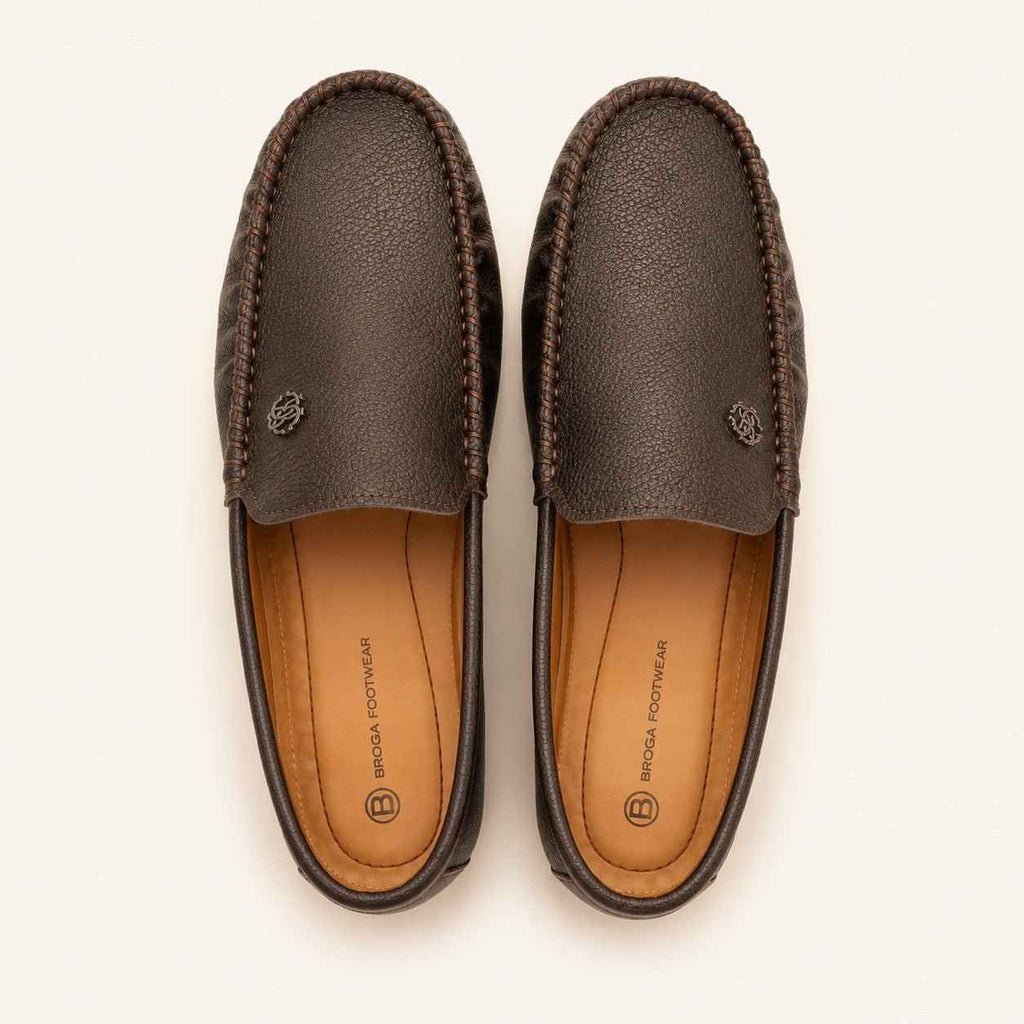 Premium Milled Leather Moccasin Shoes for Men | Non-Slip Sole Loafers