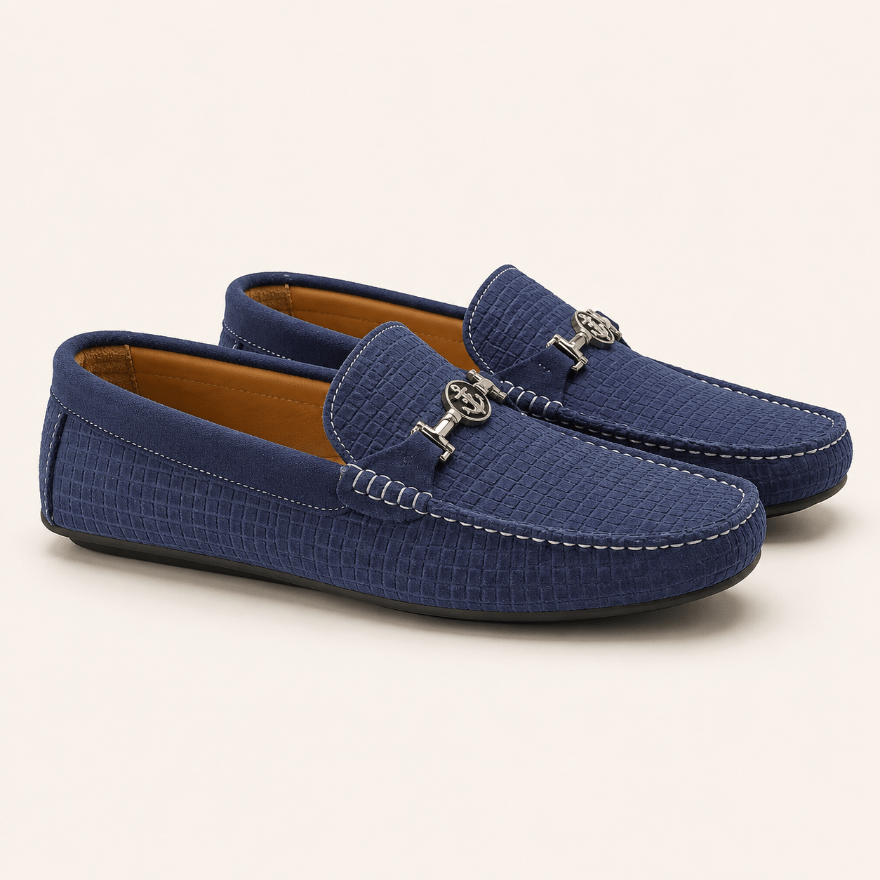Premium Navy Blue Suede Mattress Textured Moccasin Shoes for Men - My Store