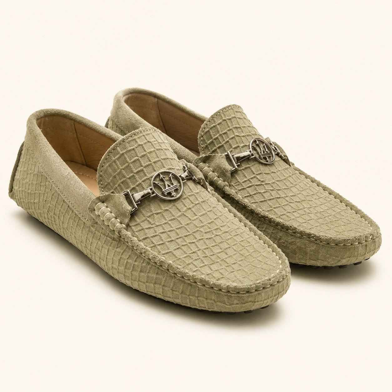 Premium Olive Green Suede Leather Moccasin Shoes for Men – Durable PU Rubber Sole