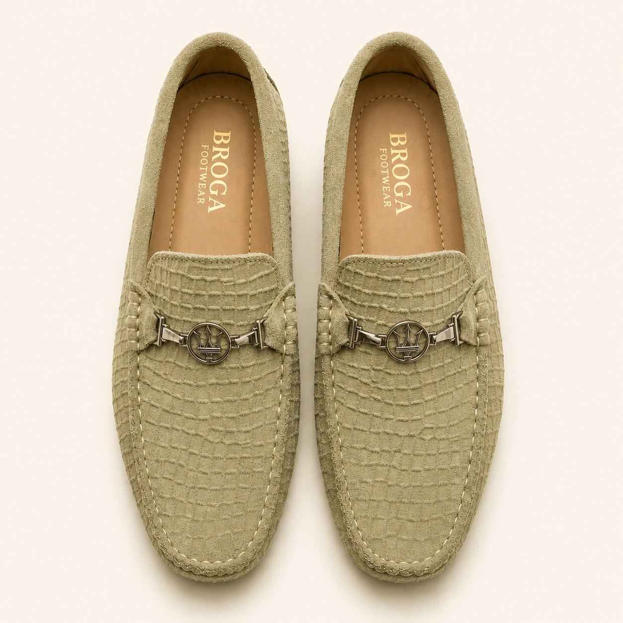 Premium Olive Green Suede Leather Moccasin Shoes for Men – Durable PU Rubber Sole