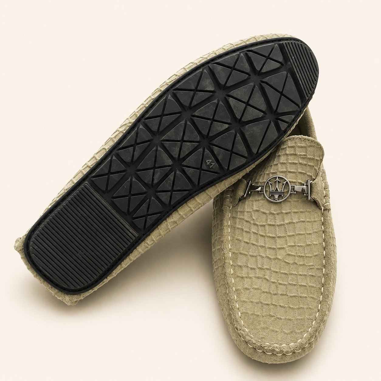 Premium Olive Green Suede Leather Moccasin Shoes for Men – Durable PU Rubber Sole