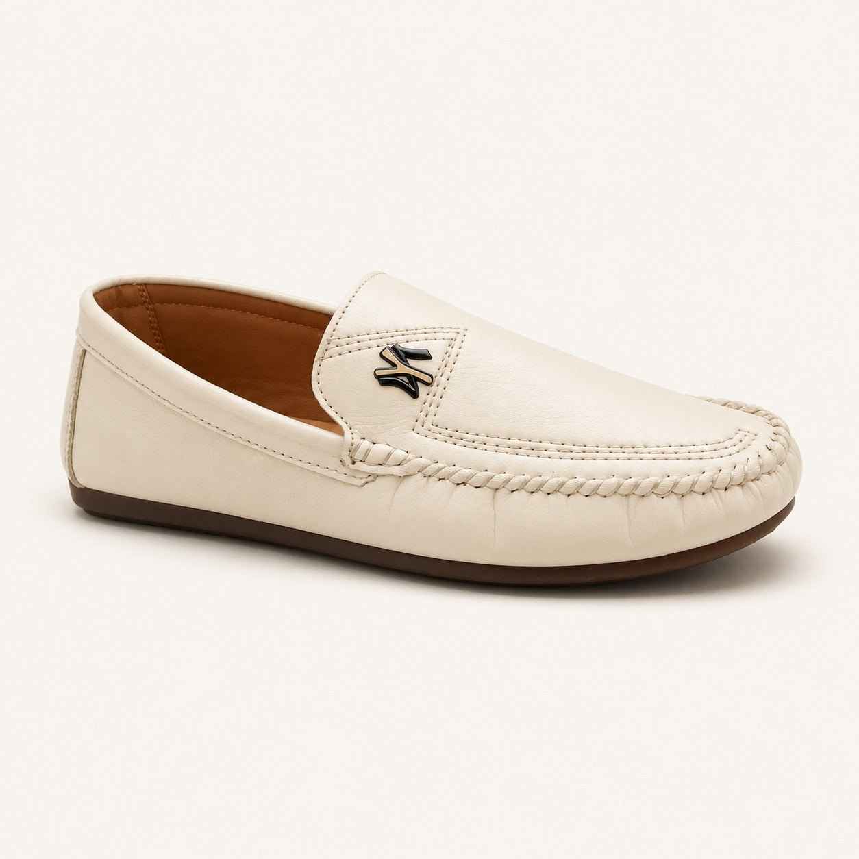 Premium Quality White Moccasin Shoes for Men | Polishable Synthetic Leather Loafers