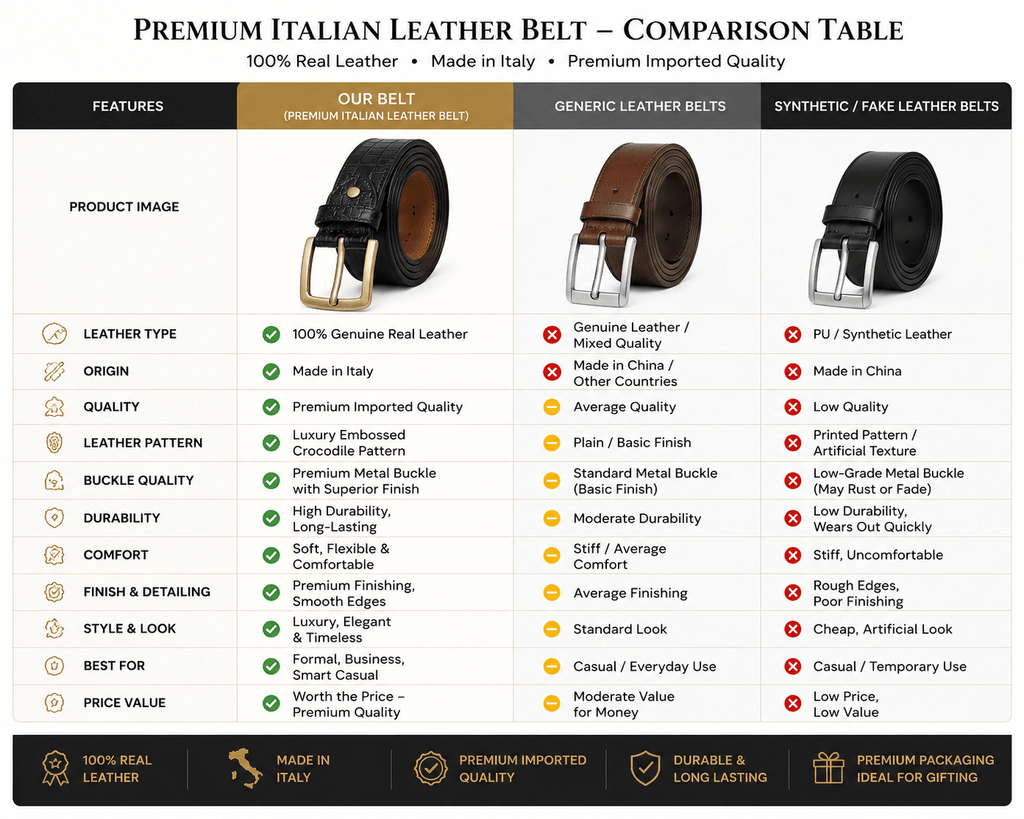 Premium Real Leather Belt for Men | Made in Italy | Imported Quality - My Store