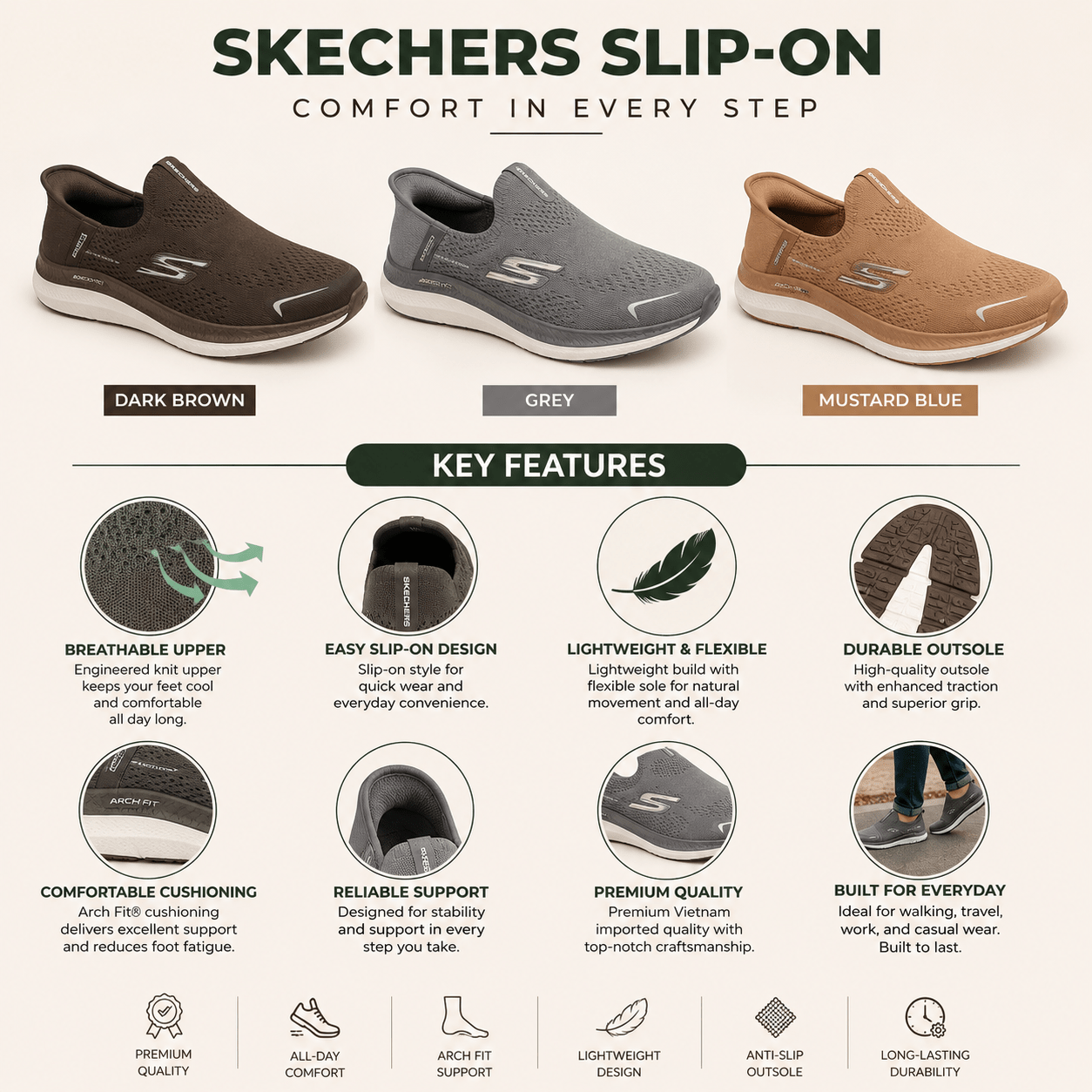 Skechers GOwalk Slip-On Shoes | Vietnam Imported Comfort Walking Shoes - My Store